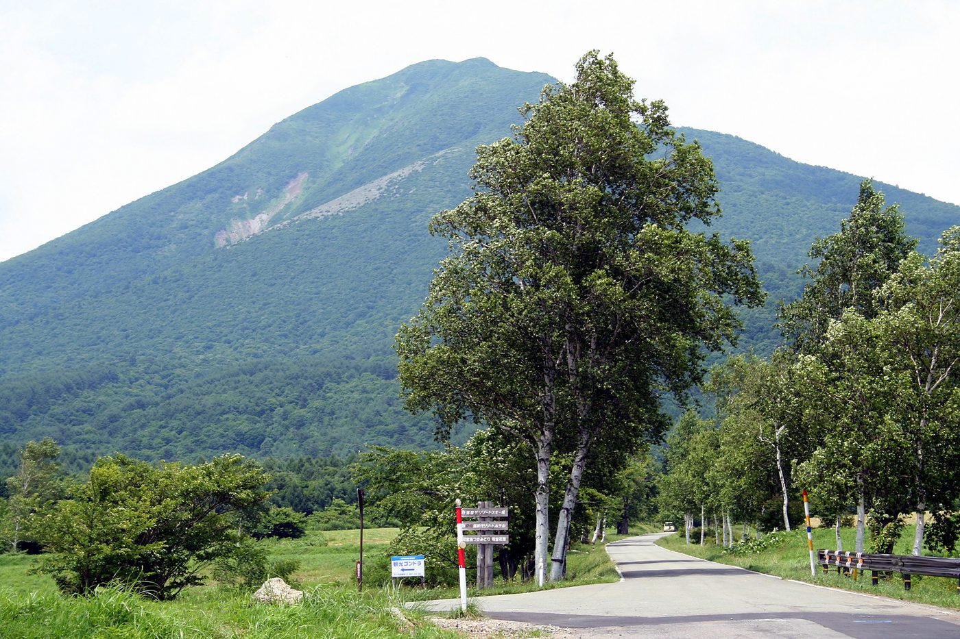 緑の磐梯山と、天鏡台へ続く道